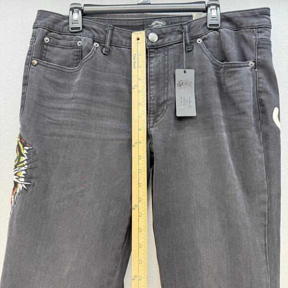 Ed Hardy Jeans Women's 32 (14) Black Embroidered Tiger Slim Flare Y2K Streetwear - Picture 14 of 16